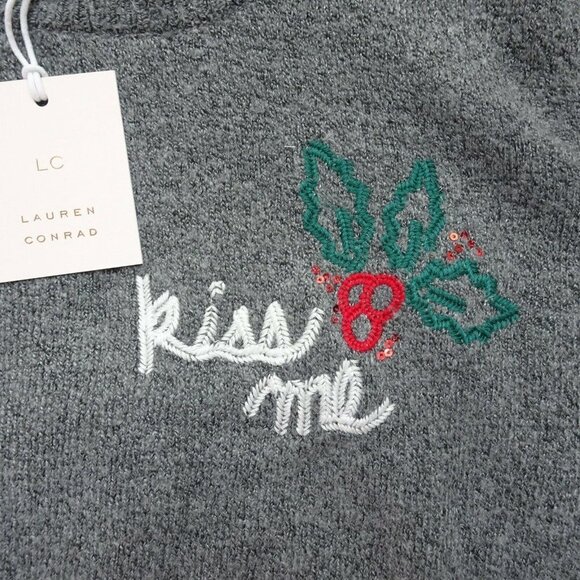 LC Lauren Conrad Women's Sweater KISS Me Ugly Christmas Sweater Gray NWT 2XL - Picture 8 of 12